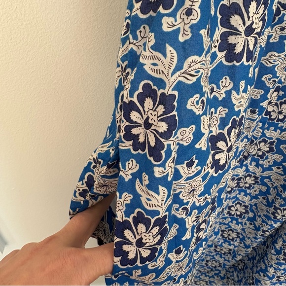 J.Crew‎ || Cotton Voile Ruffle-trim Shift Dress In Cobalt Floral Blue Small - Picture 4 of 9